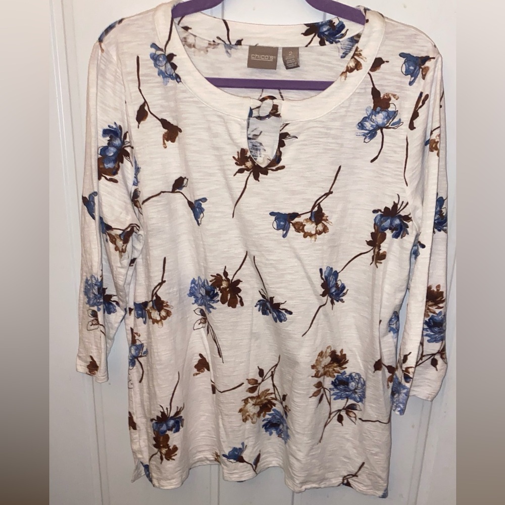 Chico's Boxy White and Blue Blouse
